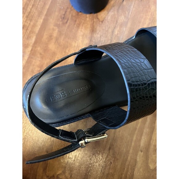 ASOS Chunky Platform Heel Sandals Truffle Collection Black Buckle 6 Faux Leather - Picture 9 of 12